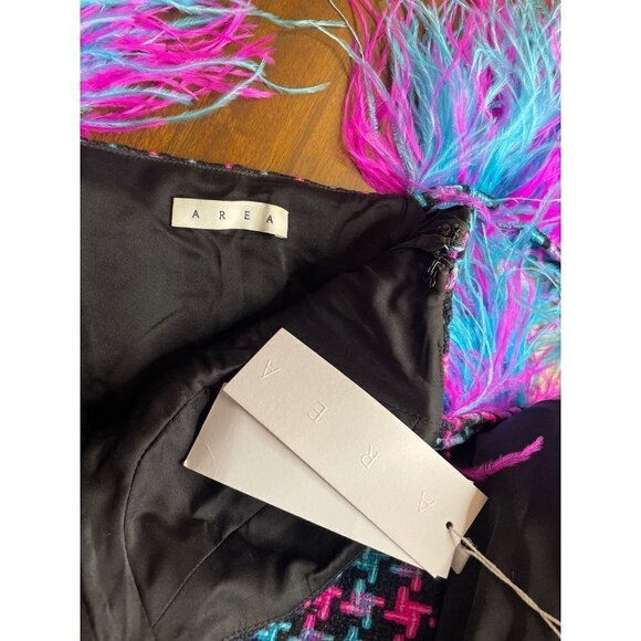 AREA Feather Strap Mini Dress in Fuchsia & Aqua 2 New womens Tweed Cocktail - Picture 9 of 17